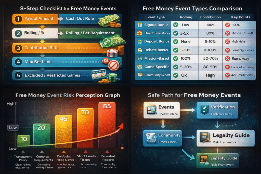 이벤트 확인 후 먹튀검증→후기→합법성 가이드로 이어지는 내부링크 안전 동선을 흐름도로 표현한 이미지