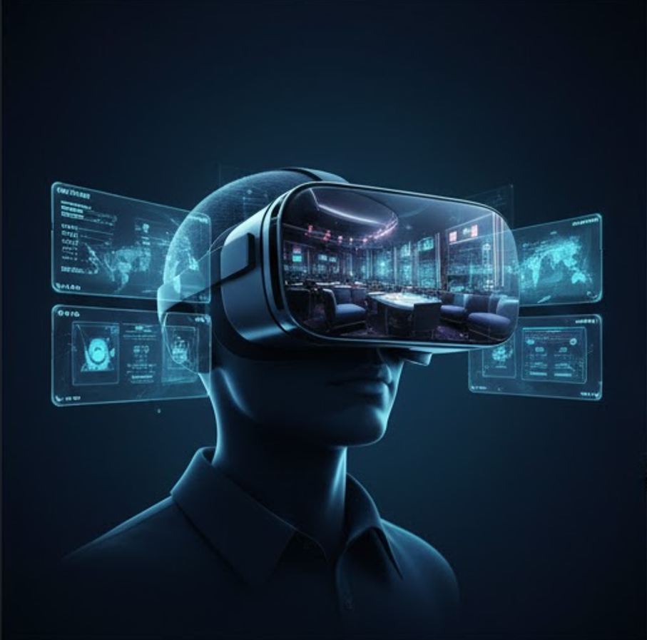 VR 헤드셋과 가상 현실 라이브 카지노 라운지 인터페이스 디자인