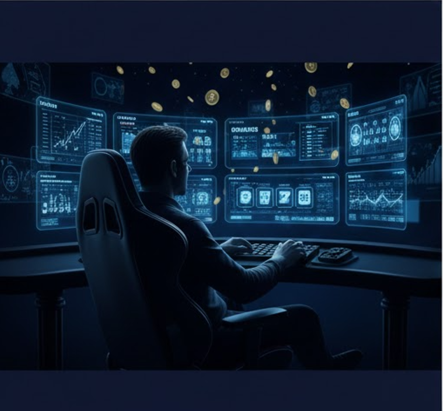 블랙잭 기본 전략 카드와 카지노 칩 덱의 정밀 묘사