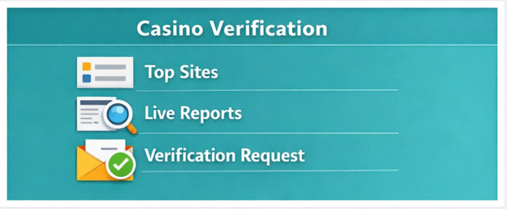 카지노사이트 검증 흐름(순위→실시간 리포트→검증 요청) 프로세스 안내 이미지