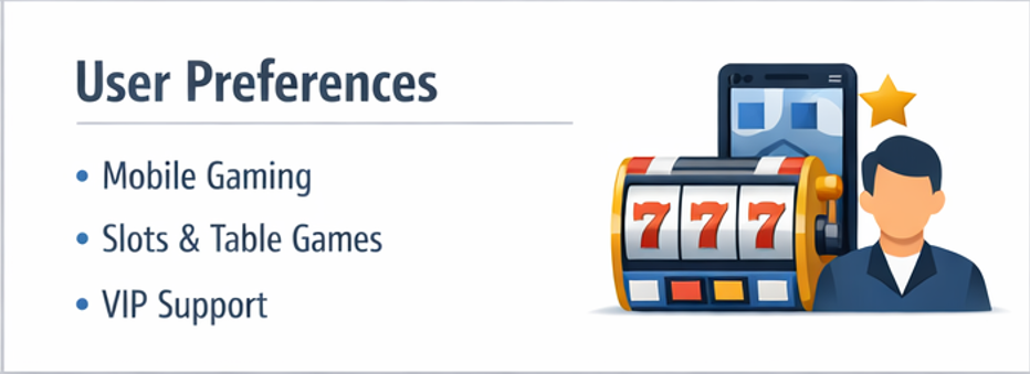 이용자 유형별 추천 프레임 요약 카드(모바일·바카라·슬롯·초보)